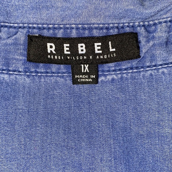 Rebel Wilson x Angels Chambray plus size Army with pockets button up shirt 1X - Picture 6 of 13